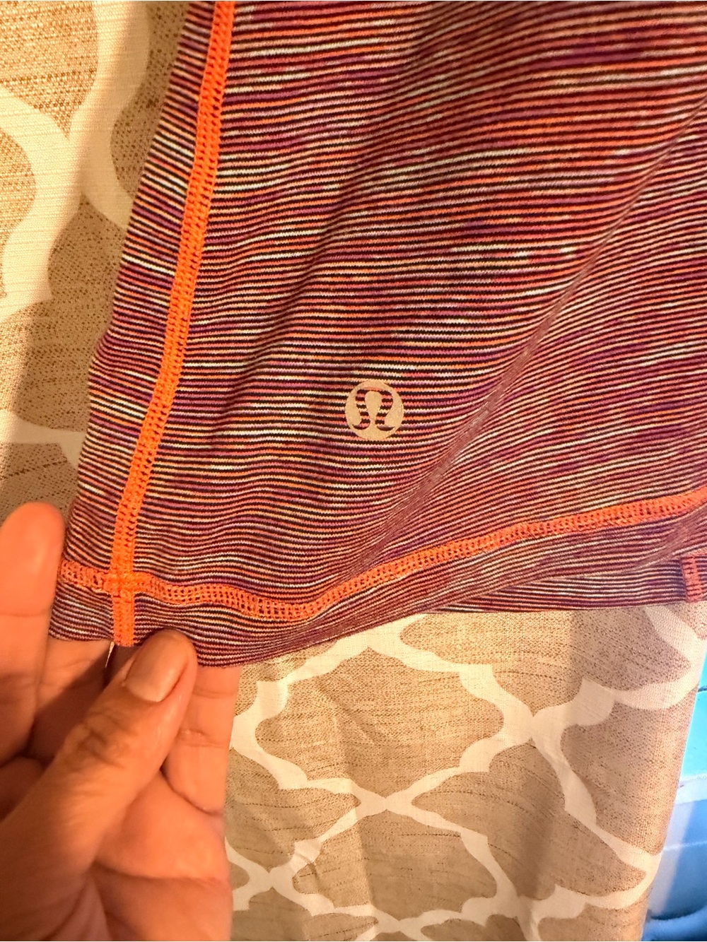 Lululemon Striped Athletic Tee in Purple & Orange